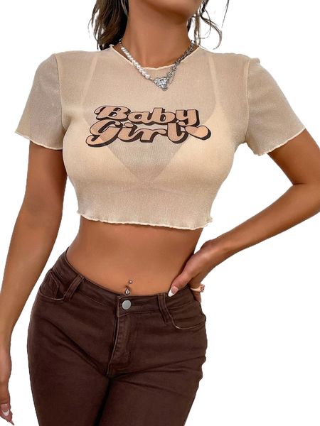 

letter graphic mesh crop without bra d82s#, White