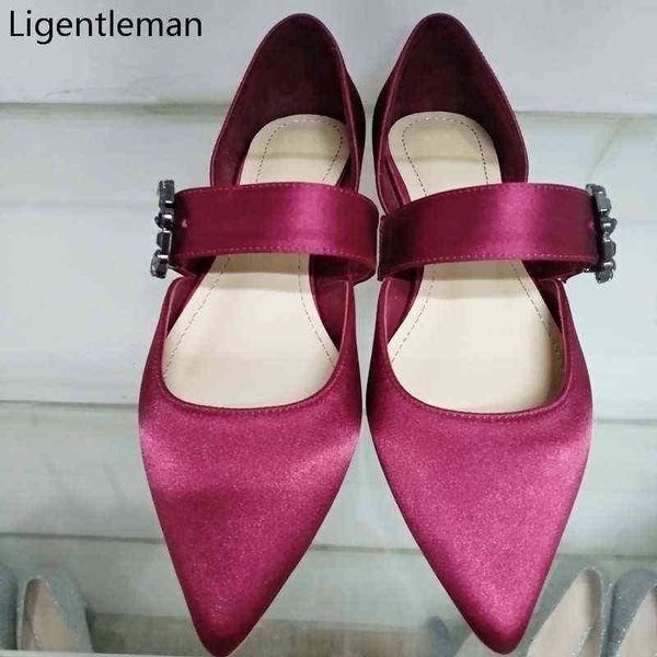 

dress shoes flats woman basic red wine satin cloth rhinestones pointed toe shallow mouth hollow fashion casual women 220316, Black