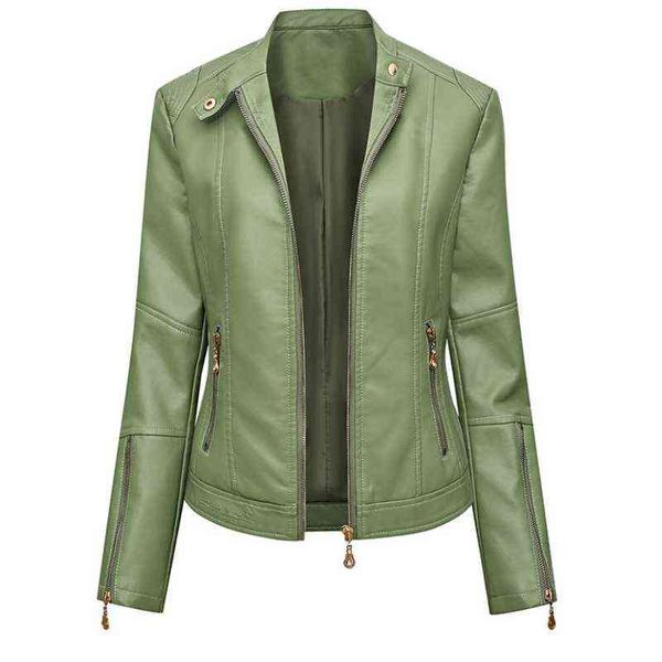 

pu faux leather jacket women slim fit fashion zipper casual biker jackets outwear female spring autumn leather coat wf163 l220728, Black