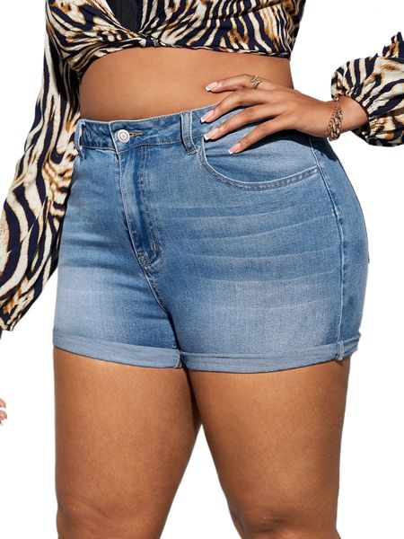 

sxy plus roll up hem denim shorts 13v8#, White;black