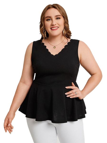 

emery rose plus scallop ruffle hem blouse 990l#, Black