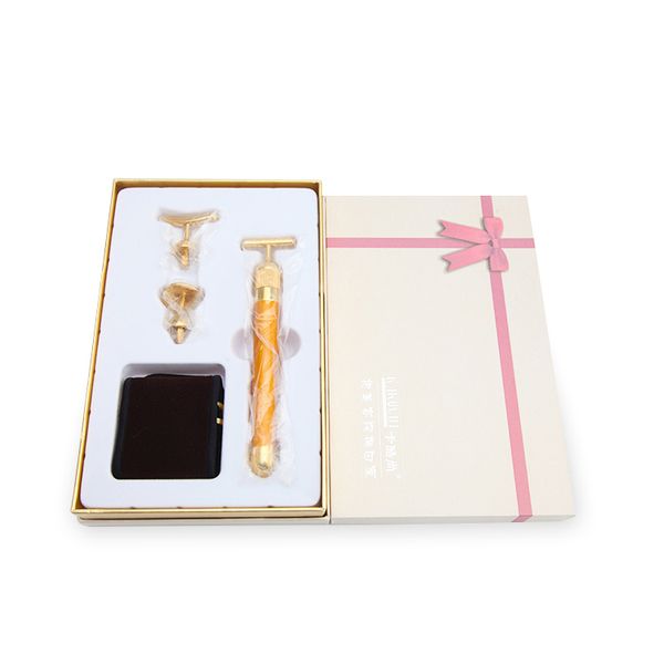 

detachable three heads design face massage 24k gold beauty bar aa battery powered electric facial pulse massaging 24k-gold plated massager