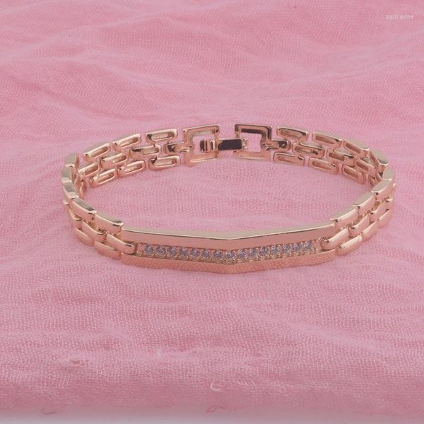 Catena a maglie FJ 7MM 18cm Square Women 585 Rose Gold Color White Crystal Bracciale Toggle Lock