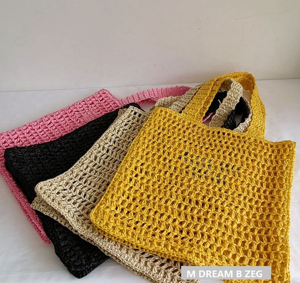 

women tote bag raffia straw woven handbag purse crochet shoulder bags fashion letter beach totes clutch hand bags with triangle logo
