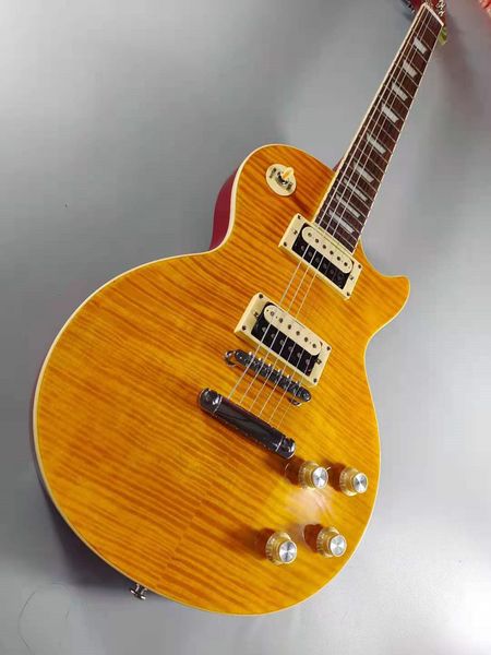 

lp electric guitar, yellow tiger pattern, mahogany body, in stock