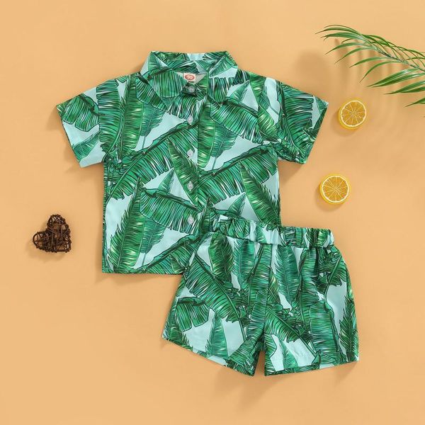 Наборы одежды для малыша Baby Boy Summer Olde Set Set Banana Leaf Print с коротким рукавом кнопка рубашки рубашка эластичная талия детские 2pcsclothing