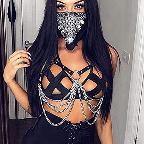 BRAS SEKSİ VÜCUT KUTSUNUM KADIN Zinciri Top Deri Kemer Kulübü Festivali Moda Takı Goth Aksesuarları