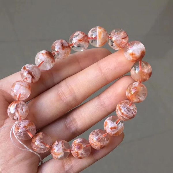 

natural orange sericite phantom beads bracelet 11mm phantom white snow round stretch natural quartz bracelet aaaaa, Silver
