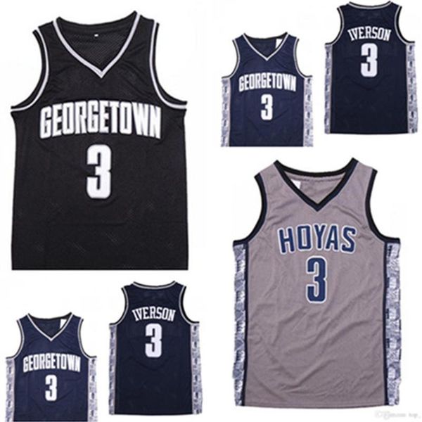 

ncaa georgetown hoyas allen 3 iverson college basketball jersey university #3 allen iverson navy blue high school basketball jerseys stitche, Black