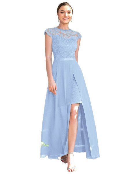 

miusol plicated detail split thigh lace dress u9th#, Black;gray