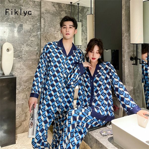 

fiklyc female male xxl size letter cross night pajamas sets leisure women men elegant pyjamas pijamas ice silk sleepdress 220329, Black;red