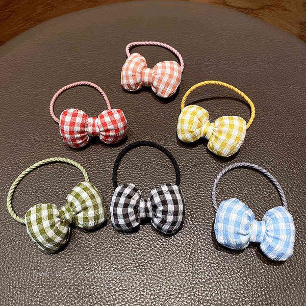 

cute colorful plaid bow scrunchies hair band headdress korean daily cotton grid bowknot elastic hair band rubber bands wholesale aa220323, Pink