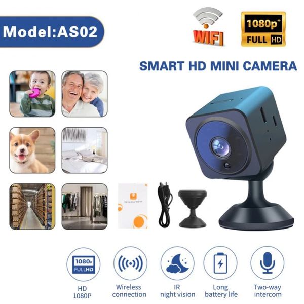 AS02 Mini Kamera 1080p HD Mini IP Kameralar Gece Sürümü Sesli Ev İntercom Kablosuz Güvenlik Monitörü Video Kaydedici DV kamera