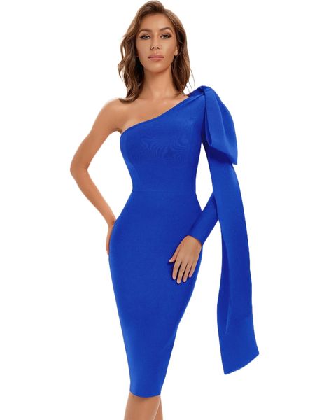 

one shoulder knot side draped bodycon dress b3i8#, Black;gray