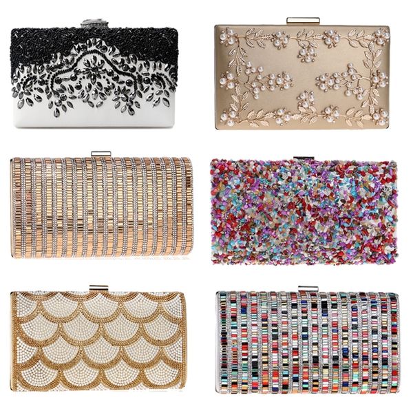 

pu vintage women embroidery beaded evening bags diamonds clutch candy crystal wedding handbags for party female box case 220617