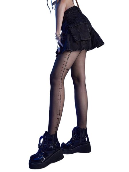 

romwe cyber luvr ruler pattern tights t1vi#, Black;white