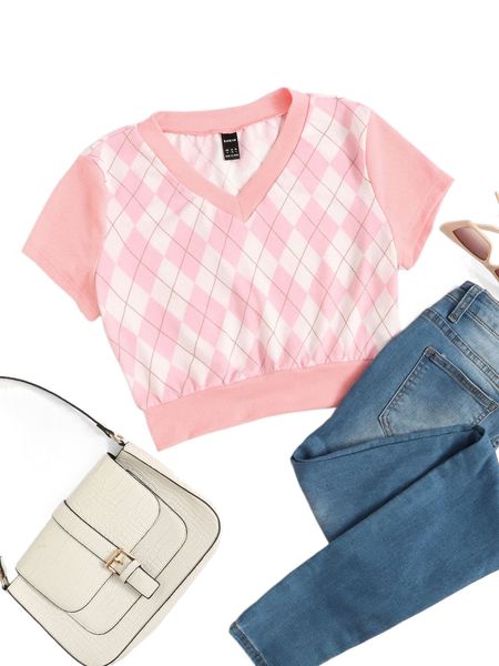 

argyle print tee e9pj#, White