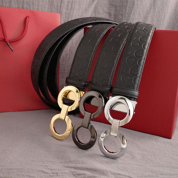 

designer belt 3 buckle genuine cowhide horseshoe pattern style for man woman waistband belts width 3.4cm 6 color good quality250s, Black;brown