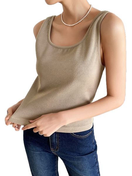 

dazy rib knit scoop neck tank 49iv#, White