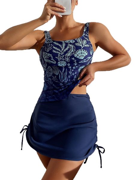 

allover print bikini swimsuit with beach skirt v0ly#, White;black