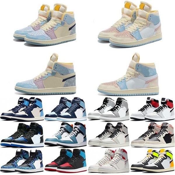 

mid light smoke grey 1 1s basketball shoes high bred patent university blue dark mocha seafoam marina blue atmosphere fashion sneakers men t, Black