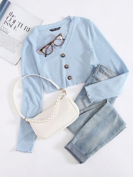 

lettuce trim rib-knit single breasted tee 20ej#, White