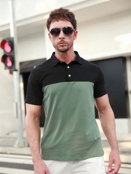 

men two tone polo shirt k1jm#, White;black