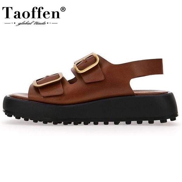 

taoffen ins women real leather sandals woman buckle shoes fashion party daily female footwear size 34-40 220418, Black