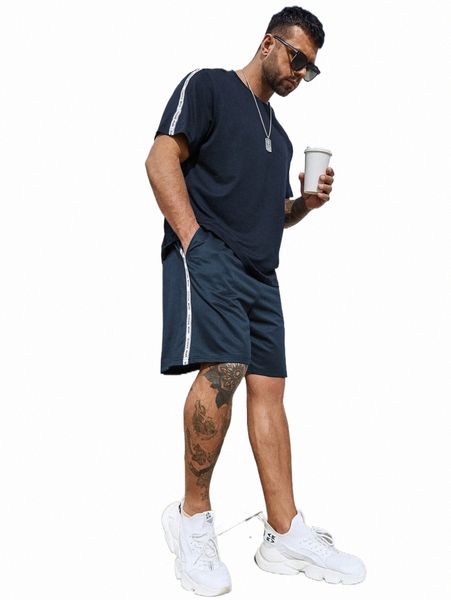 

extended sizes men letter tape side tee & shorts y1nk#, Gray