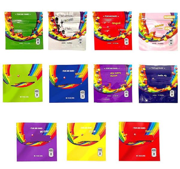 

edibles gummies mylar packaging bags 8 types sour empty pouch soft touch 400mg rainbow candy package plastic in stock