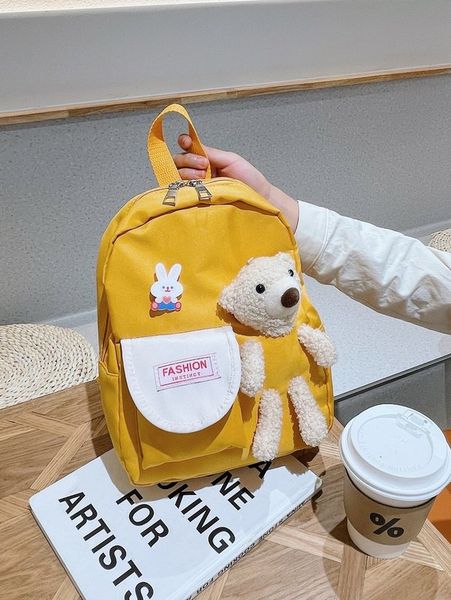 

kids cartoon bear decor letter patch classic backpack she
