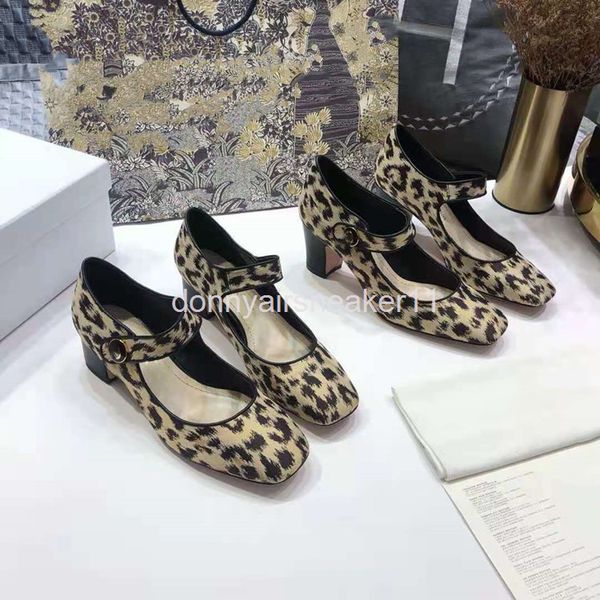 

dress shoes high edition mary jane shoes autumn winter style square head one-sided leopard print high-heeled fashion single, Black