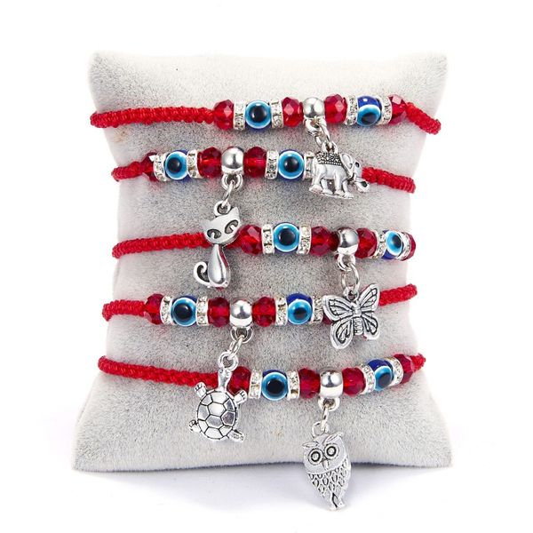 Großhandelshandgemachtes rotes Schnur-Schmetterlings-Eulen-Schildkröten-Charm-Armband als Glücksbringer-Geschenk