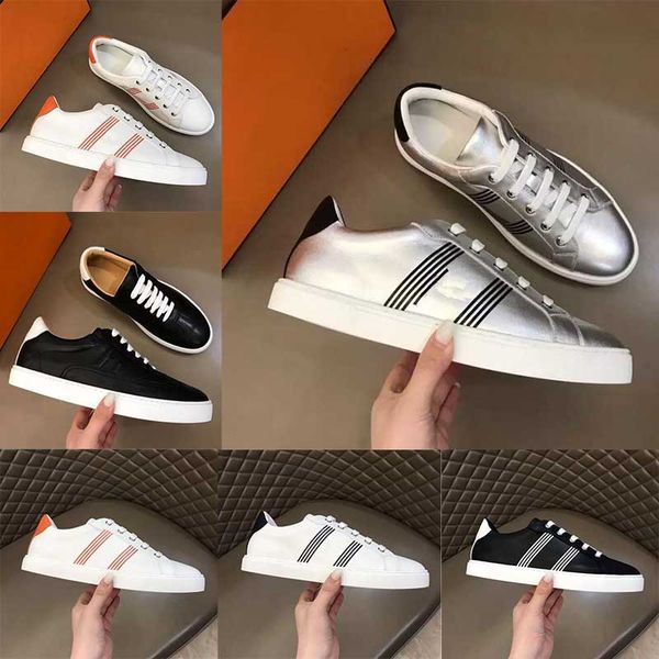 

r men's casual shoes skateboarding shoes white lace-up flat-bottomed couple's travel cowhide letter h running sneakers, Black