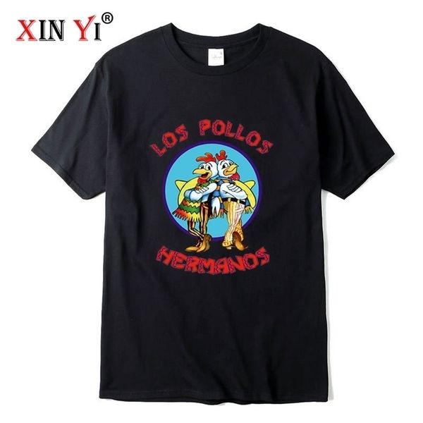 

xin yi mens tshirt100%cotton breaking bad los pollos chicken brothers printed casual funny tshirt male tee shirts 220617, White
