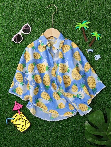 

toddler girls pineapple print kimono she, White;black