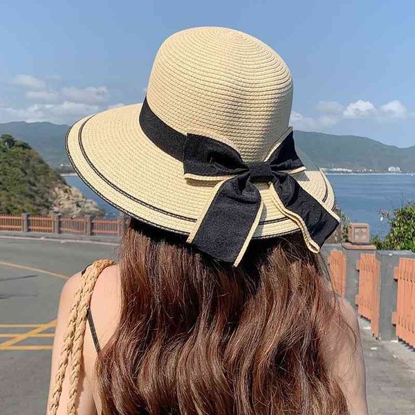 

hats straw women's summer sun beach folding travel korean version versatile british, Blue;gray