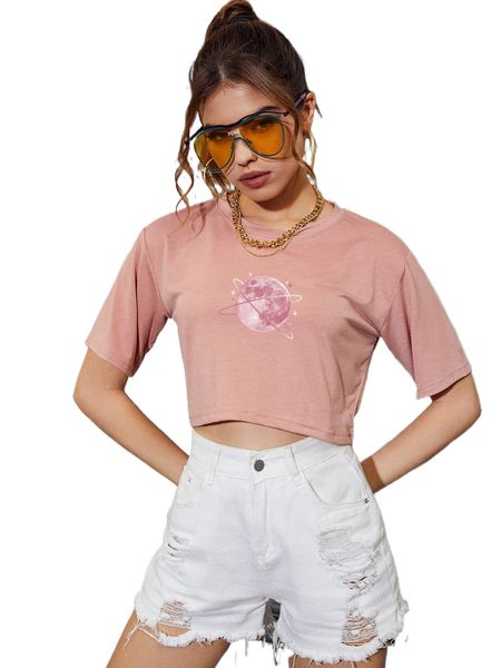 

planet print crop tee m9ad#, White