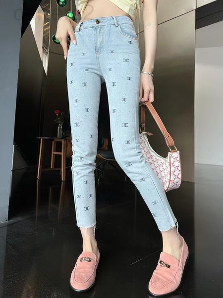 

women's jeans designer ce home 22 spring and summer new light jeans heavy embroidery with drill slim fit pants 0p9z, Blue