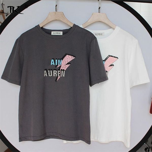 

letter printed woman t-shirts 100% cotton o-neck short sleeve simple t shirt women summer fashion casual ladies tee 220321, White