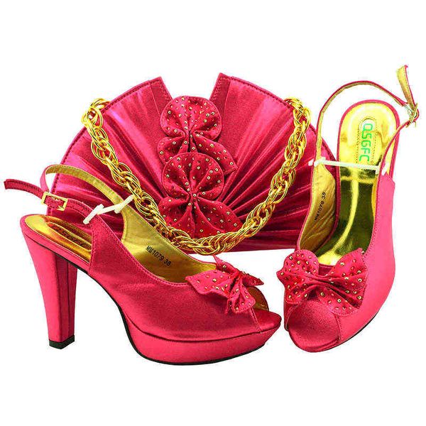 Scarpe eleganti Novità Autunno Design italiano da donna con borsa abbinata Scarpe nigeriane africane di alta qualità e set in colore giallo 220722