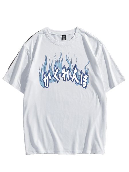 

romwe guys letter fire graphic tee p4my#, White;black
