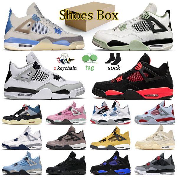 

classic jumpman men basketball shoes black cat 4 4s sneakers infrared trainers seafoam military black royal midnight navy women sports red t, White;red