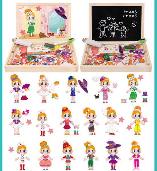 

wholesale model building kits toys wooden magnetic puzzle figure/animals/ vehicle /circus drawing board 5 styles educational toys for childr
