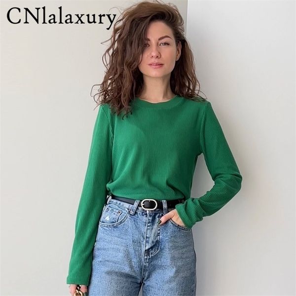 

cnlalaxury long sleeve women t shirt spring korean round neck slim solid color basic tshirt harajuku bodycon shirt 220720, White