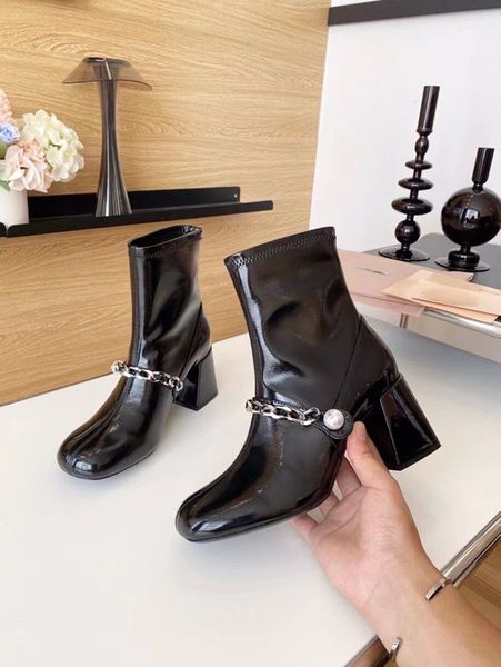 

shoes thick heel patent boots leather paris fashion week mary pearl boot 7.5cm martin desert round head thicwear-resistant anti-skid outdoor