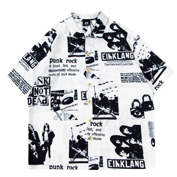

men summer shirts hawaiian shirt casual 2022 short sleeve hip hop tees, White;black