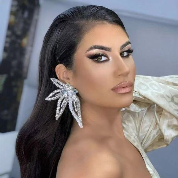 

exaggerated crystal geometric flower stud earrings wedding accessories for women bling rhinestones drop dangle earring gift 220719, Silver