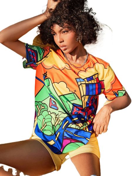 

x eduvismo art cartoon graphic drop shoulder tee x6j9#, White