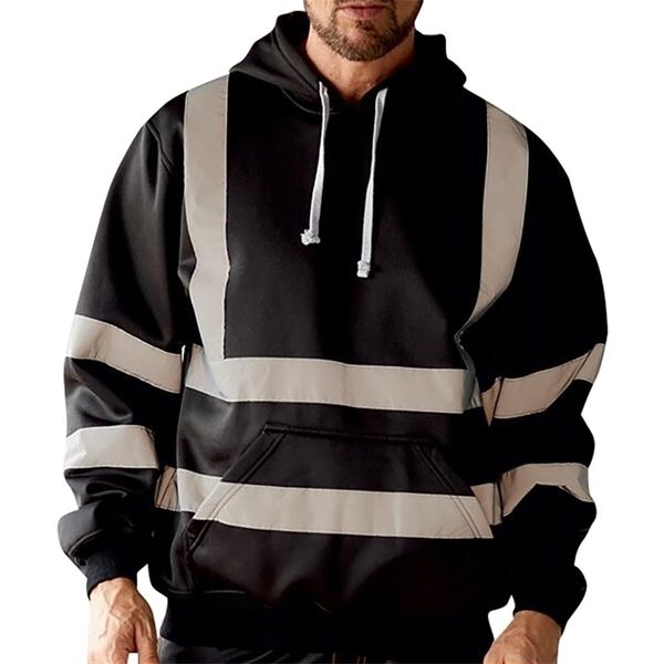 

mens hoodies road work high visibility pullover long sleeve hooded sweatshirt sportswear men clothes sudaderas hombre 220402, Black